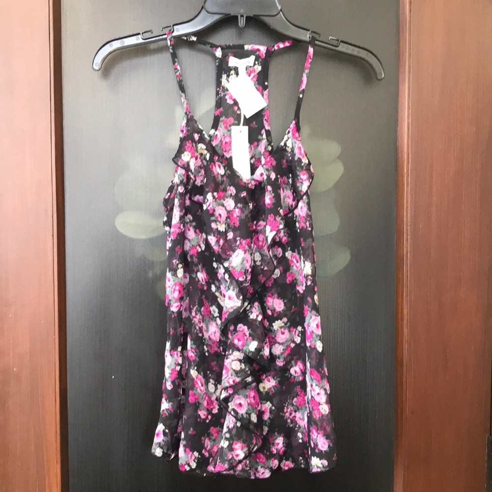 Gorgeous black cami top with pink flowers
